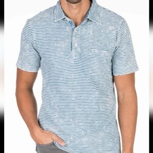 Faherty Men's Indigo Dyed Striped Boho Casual Short Sleeve Polo Shirt